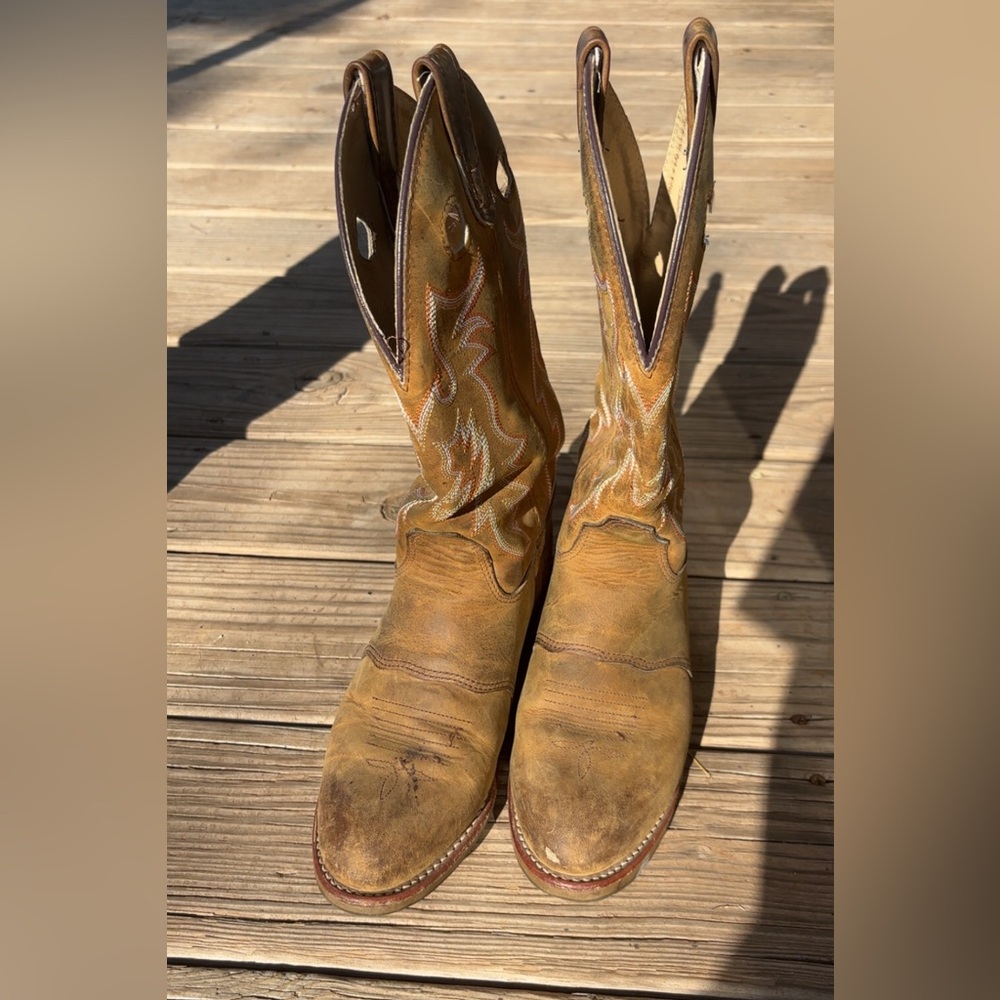 Double H Brown Cowboy Western Boots with Distressed Leather